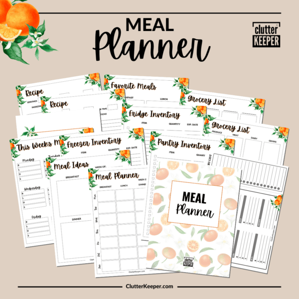 The cover and pages of The Clutter Keeper Meal Planner