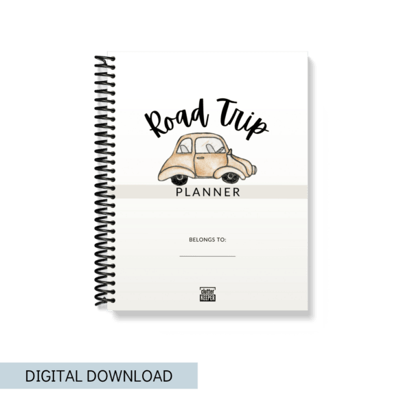 The cover of the road trip planner and a banner that says it is a digital download