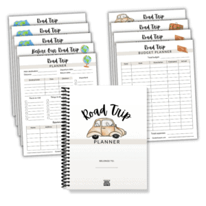 Clutter Keeper Road Trip Planner with the cover and example pages