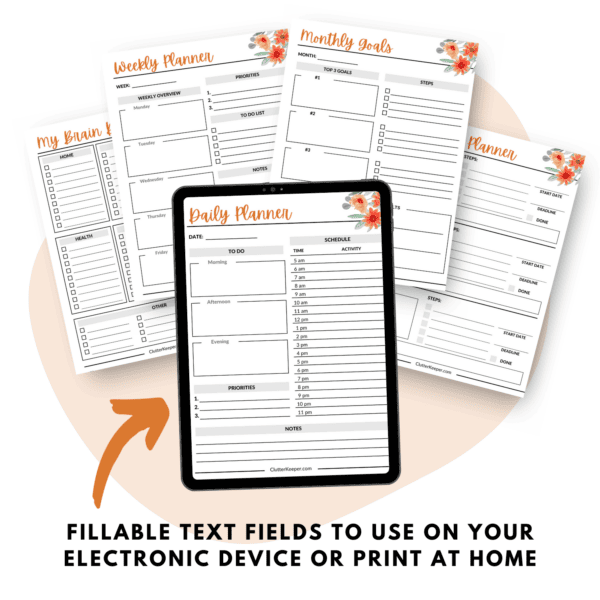 Showing you how the Clutter Keeper yearly planner has fillable text fields you can use on a tablet or other electronic device